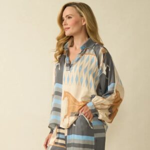 D.E.C.K By Decollage Horse Print Blouse/ grey