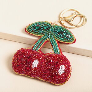 Beaded cherry key ring and bag charm
