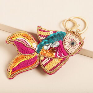 Beaded rainbow fish key ring and bag charm