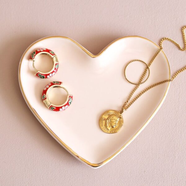 Pink heart trinket dish - large