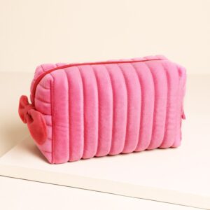Pink and red velvet bow makeup up bag
