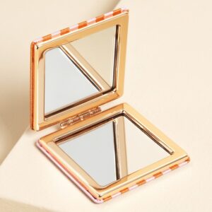 Red and pink „You are loved” striped compact mirror